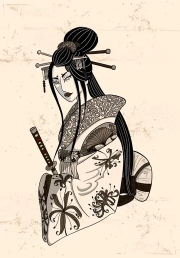 tattoo et illustrations personnalisées sur bayonne geisha japonaise fine line